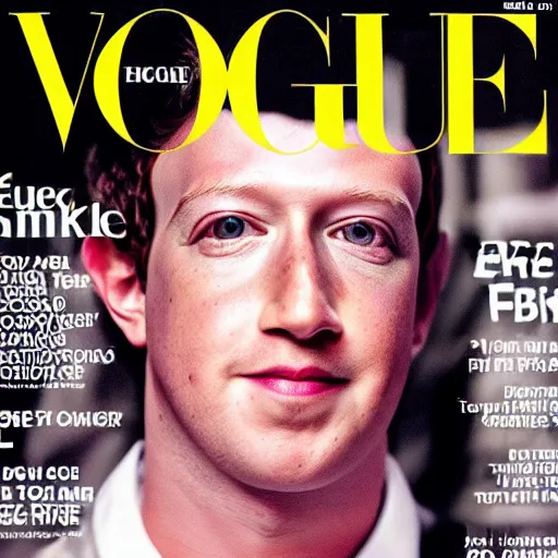 Image similar to mark zuckerberg wearing high costure clothes) in the front page of vogue