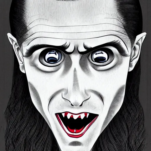 Image similar to jared leto in the style of junji ito