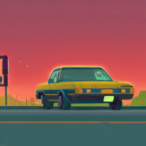 Prompt: car chase in the style of simon stalenhag