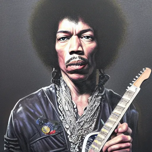 Image similar to a portrait of jimi hendrix as a wizard, urban motifs, intricate, elegant, highly detailed, digital painting, trending on artstation, concept art, smooth sharp focus, illustration, art by artgerm and greg rutkowski