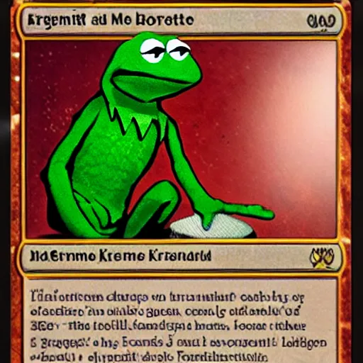 Prompt: kermit the frog as a magic the gathering card