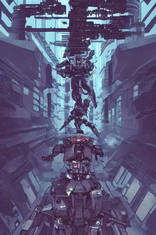 Image similar to robot ninja darth vader, cyberpunk mech is from borderlands and by feng zhu and loish and laurie greasley, victo ngai, andreas rocha, john harris, victo ngai, andreas rocha, john harris