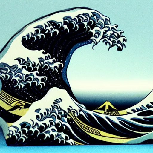 Prompt: ( ( ( the great wave ) ) ), by nick park, aardman, claymation, made of clay, three - dimensional clay sculpture, realistic claymation, clay 3 d sculpture