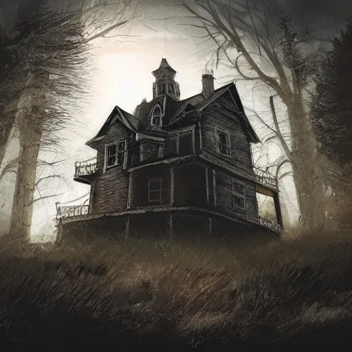 Prompt: haunted house on a hill during night time, photorealistic, concept art
