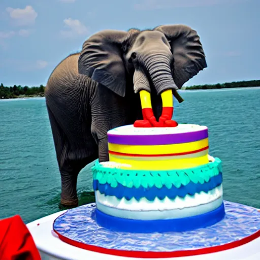 Image similar to gay elephant having a birthday party on a boat