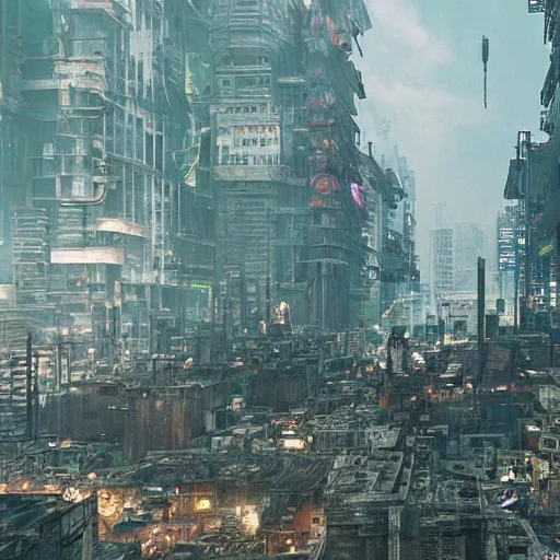 Image similar to photograph of a dystopian city, cyberpunk style, inspired by kowloon walled city, render, octane render, unreal engine, 4 k, dramatic composition