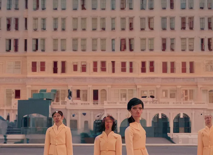 Prompt: capitol riot directed by wes anderson, perfect symmetry and composition, cinestill 8 0 0 t film