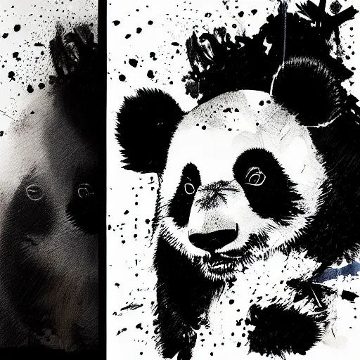 Prompt: portrait of a panda in the style of yoji shinkawa and ashley wood, splatters, halftone textures, detailed