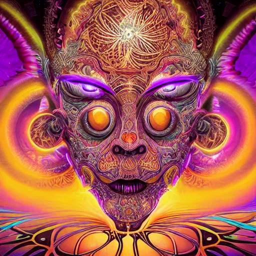Prompt: ( a intricate ornate psychedelic image of a shaman with a glowing third eye, digital art by artgerm, alex grey, dan mumford, felix kelly, psychedelic art, psychedelic, fractalism, fractals, sacred geometry, trending on artstation, hyper realism, highly detailed, cgsociety, octane render, raytracing, 3 d ) printed on a hoodie