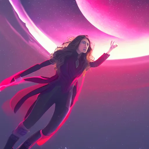 Image similar to still of scarlet witch in no man's sky, no man's sky art style, no man's sky aesthetic, artstation, cgsociety contest winner