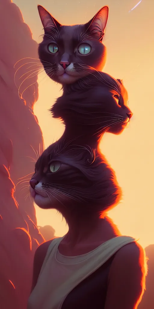 Image similar to portrait of humanoid cat, highly detailed vfx portrait, unreal engine, greg rutkowski, loish, rhads, beeple, makoto shinkai and lois van baarle, ilya kuvshinov, rossdraws, tom bagshaw, alphonse mucha, global illumination, detailed and intricate environment