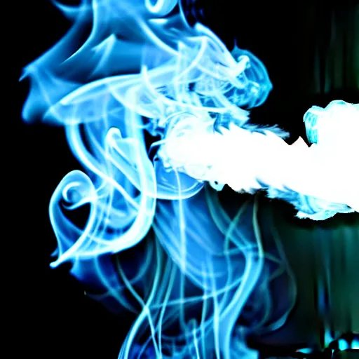 Image similar to magic smoke leaving a broken computer, photograph with digital effects, film