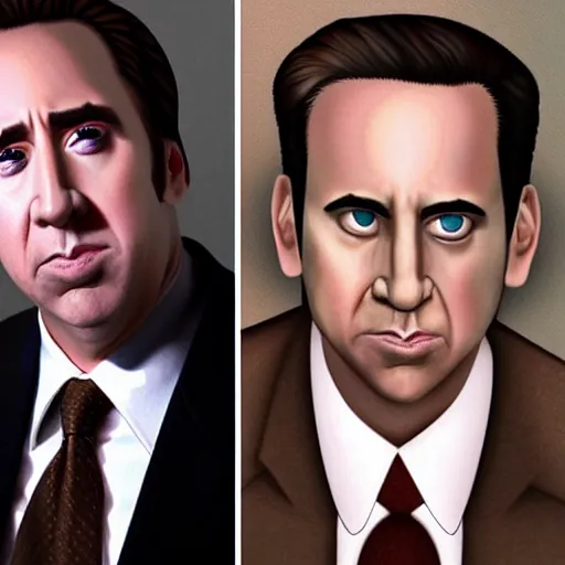 Image similar to nicholas cage as michael scott from office, anatomically correct