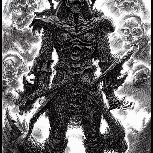 Image similar to Now I am become death, the destroyer of worlds. by kentaro miura, by kim jung gi