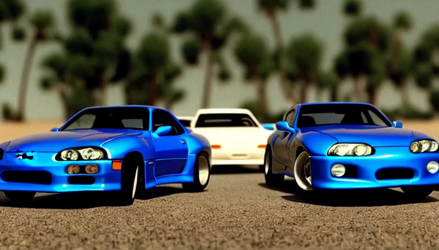 Image similar to The Fast and the Furious, 2001, Toyota Supra, 1994, 1995, 1996, 1997, 1998, mk4, a80, Hot Wheels, cinematic, 8k, depth of field, bokeh. brian spilner, paul walker, dominic toretto, wide body kit, rocketbunny