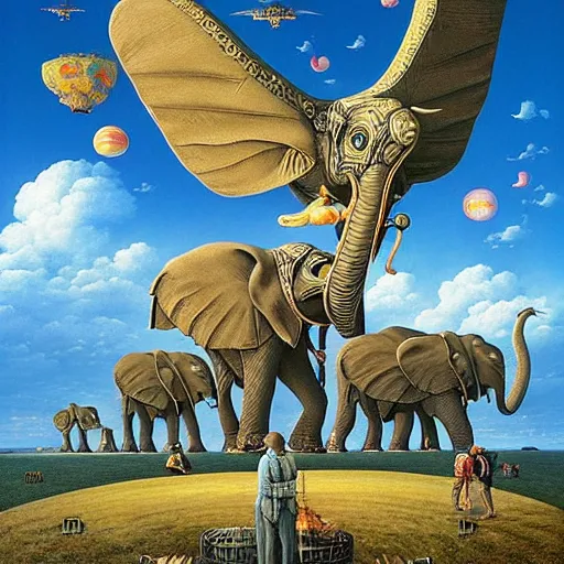 Image similar to ' flying elephants'stunning masterpiece by james christensen, rob gonsalves and tim white