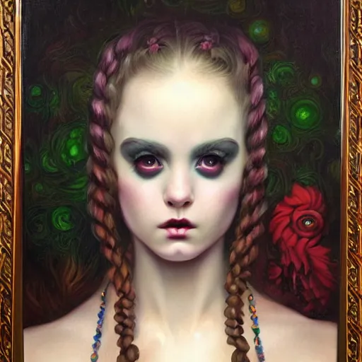 Image similar to a painting in the style of donato giancola and in the style of mark ryden and in the style of natalie shau.