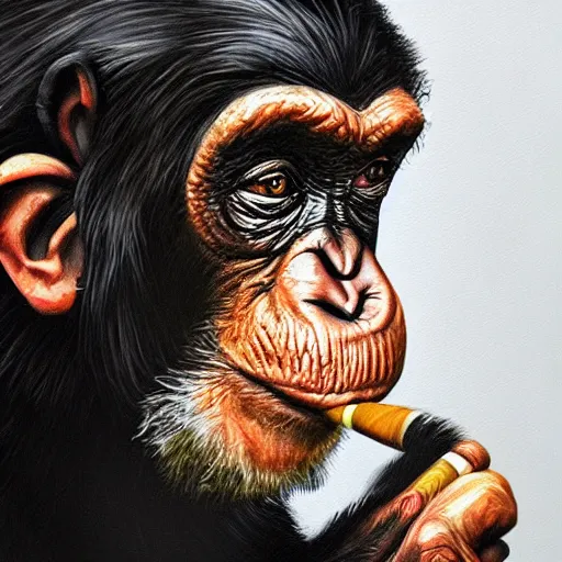 Prompt: a high detail photo of donald trump smoking a cigarrette, subject= chimp, subject detail: extremly detailed, subject action: smoking a cigar, photorealism, dramatic lighting, award winning photograph, trending on artstation