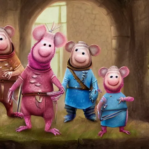 Prompt: beautiful digital painting of Clangers british characters in game of thrones