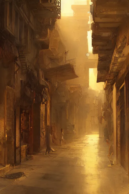 Image similar to the streets of old Cairo at the time of the pharaohs, intricate, elegant, volumetric lighting, digital painting, highly detailed, artstation, sharp focus, illustration, concept art, ruan jia, steve mccurry