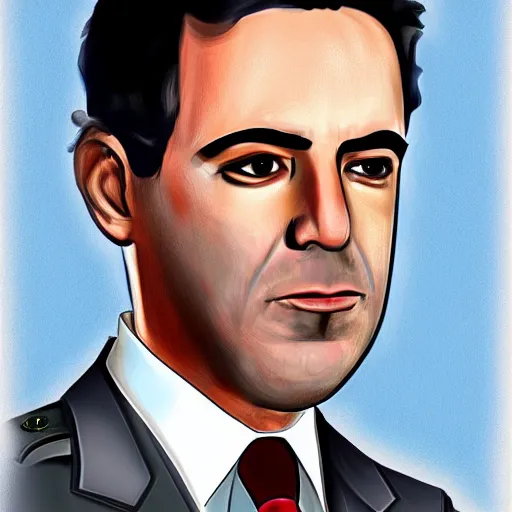 Image similar to Jeffry Epstein dressed as a pilot potrait, hd cartoon digital painting, trending on arstation, 8k