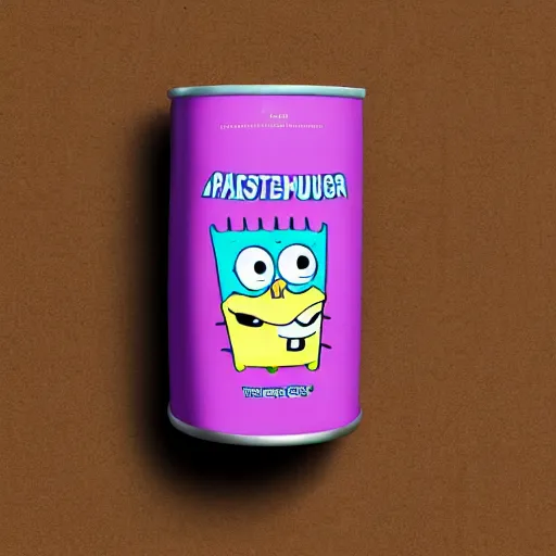 Prompt: A can of sausages with spongebob on it