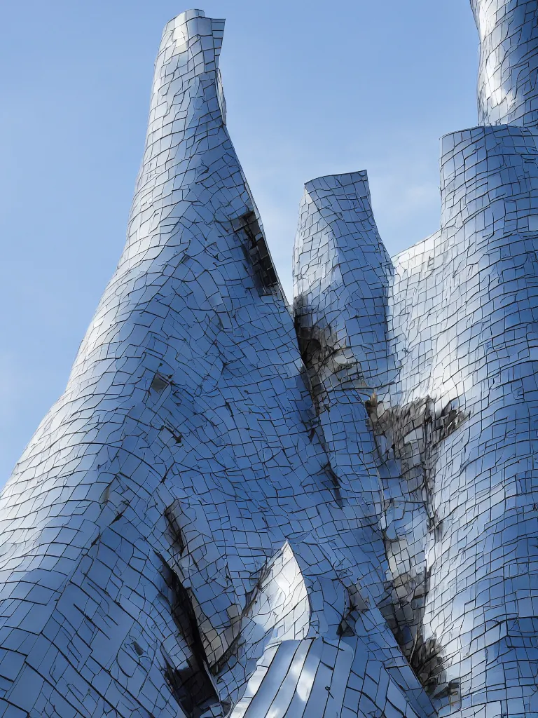 Prompt: a skyscraper designed by frank gehry, far far far away