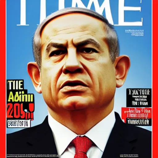 Prompt: fat, old Benjamine Netanyahu on the cover of TIME Magazine