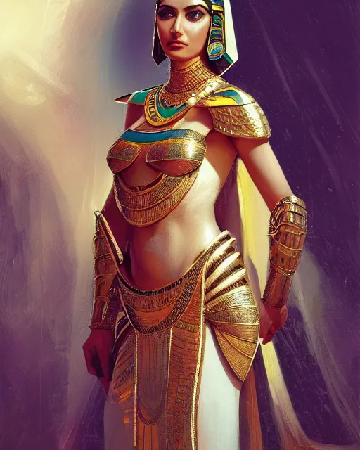 Image similar to Jessica Kahawaty as a beautiful egyptian princess, gorgeous, portrait, Symmetrical, powerful, intricate, beautiful, masterpiece, elegant, volumetric lighting, highly detailed, artstation, sharp focus, no cropping, illustration, Jean-Leon Gerome , ruan jia