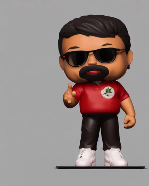 Image similar to full body 3d render of Altaf Hussain as a funko pop, studio lighting, white background, blender, trending on artstation, 8k, highly detailed