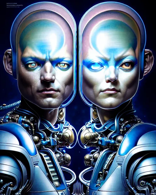 Image similar to a portrait of gemini man and woman fantasy character portrait made of fractals facing each other, ultra realistic, wide angle, intricate details, the fifth element artifacts, highly detailed by peter mohrbacher, hajime sorayama, wayne barlowe, boris vallejo, aaron horkey, gaston bussiere, craig mullins