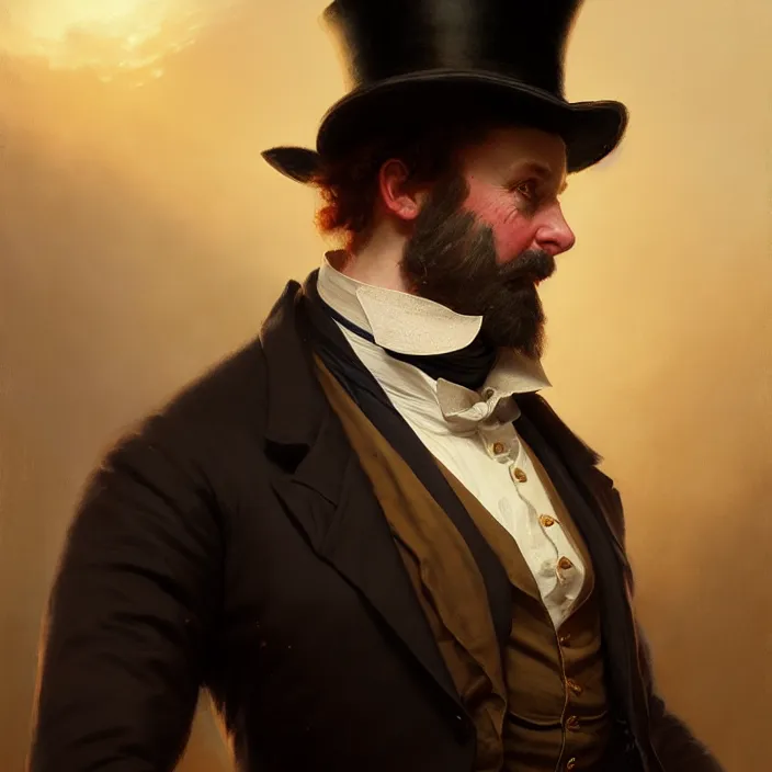 Image similar to portrait of a victorian politician, wearing a waistcoat, victorian, high detail, well lit, volumetric, godrays, vivid, trending on artstation, digital painting by jordan grimmer, art greg rutkowski