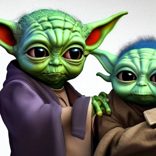 Image similar to Baby Yoda and Rick Sanchez together digital art 4k detailed super realistic