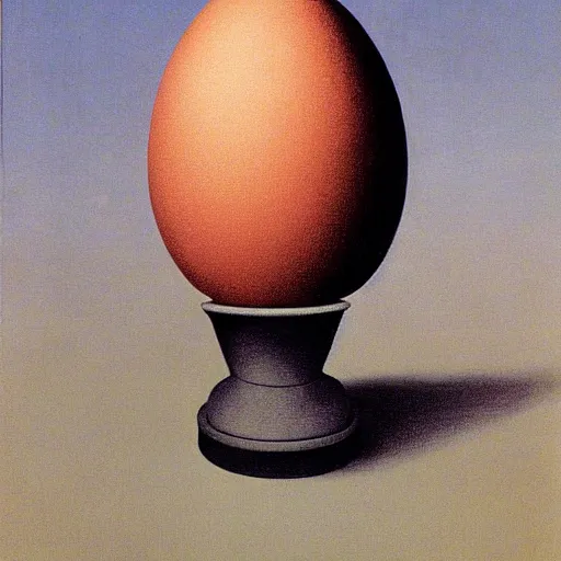 Image similar to a patterned egg againt a plain background by rene magritte