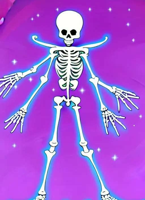 Prompt: a skeletal skinny angel spirit being, covered with pastel glitter glue slime, fashion model pose, full body maximalist cosmic eldritch character design, early computer graphics