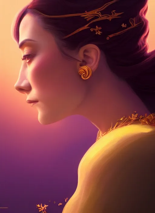 Prompt: side profile centered painted portrait, emmy rossum as golden fairy, d & d, gloomhaven, matte painting concept art, art nouveau, beautifully backlit, swirly vibrant color lines, fantastically gaudy, aesthetic octane render, 8 k hd resolution, by ilya kuvshinov and cushart krent and gilleard james