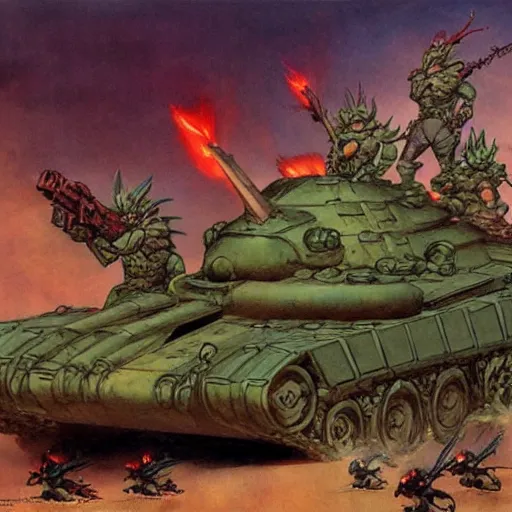 Image similar to chrono trigger dragon tank battle reimagined by frank frazetta