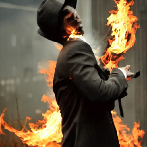 Prompt: gangster setting fire to the rain