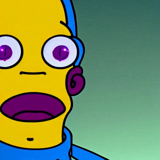 Image similar to homer simpson in a florescent stylized cyberpunk city