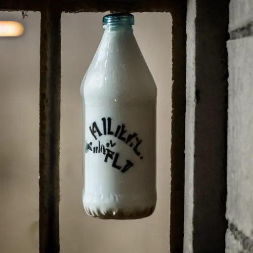 Prompt: bottle of milk inside a jail