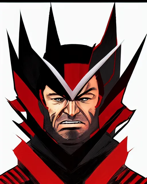 Image similar to portrait comic art of marvels wolverine, black and red color scheme, by inhyuck lee