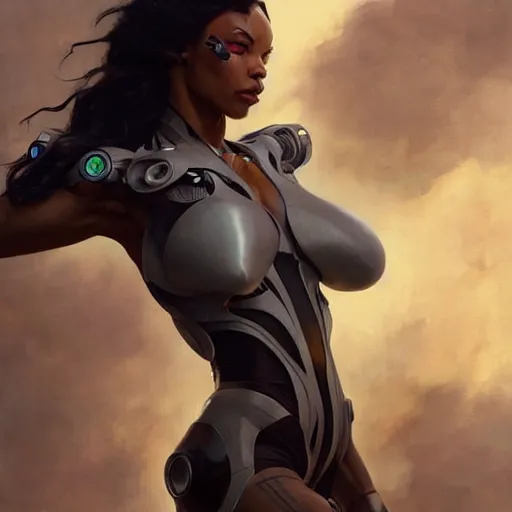 Image similar to cyborg Normani as aeon flux profile picture by Greg Rutkowski, dynamic pose, intricate, futuristic, fantasy, elegant, by Stanley Artgerm Lau, greg rutkowski, thomas kindkade, alphonse mucha, loish, norman Rockwell,