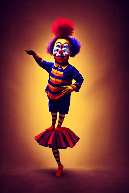 Image similar to my teacher as clown - composition : dynamic lighting, depth details, intricate, asymmetric, proportion, highly quality, balance, unity, extremely highly detailed. by bambang nurdianshyah ( background ) garis edelweiss ( lighting ) roby dwi antono ( character )