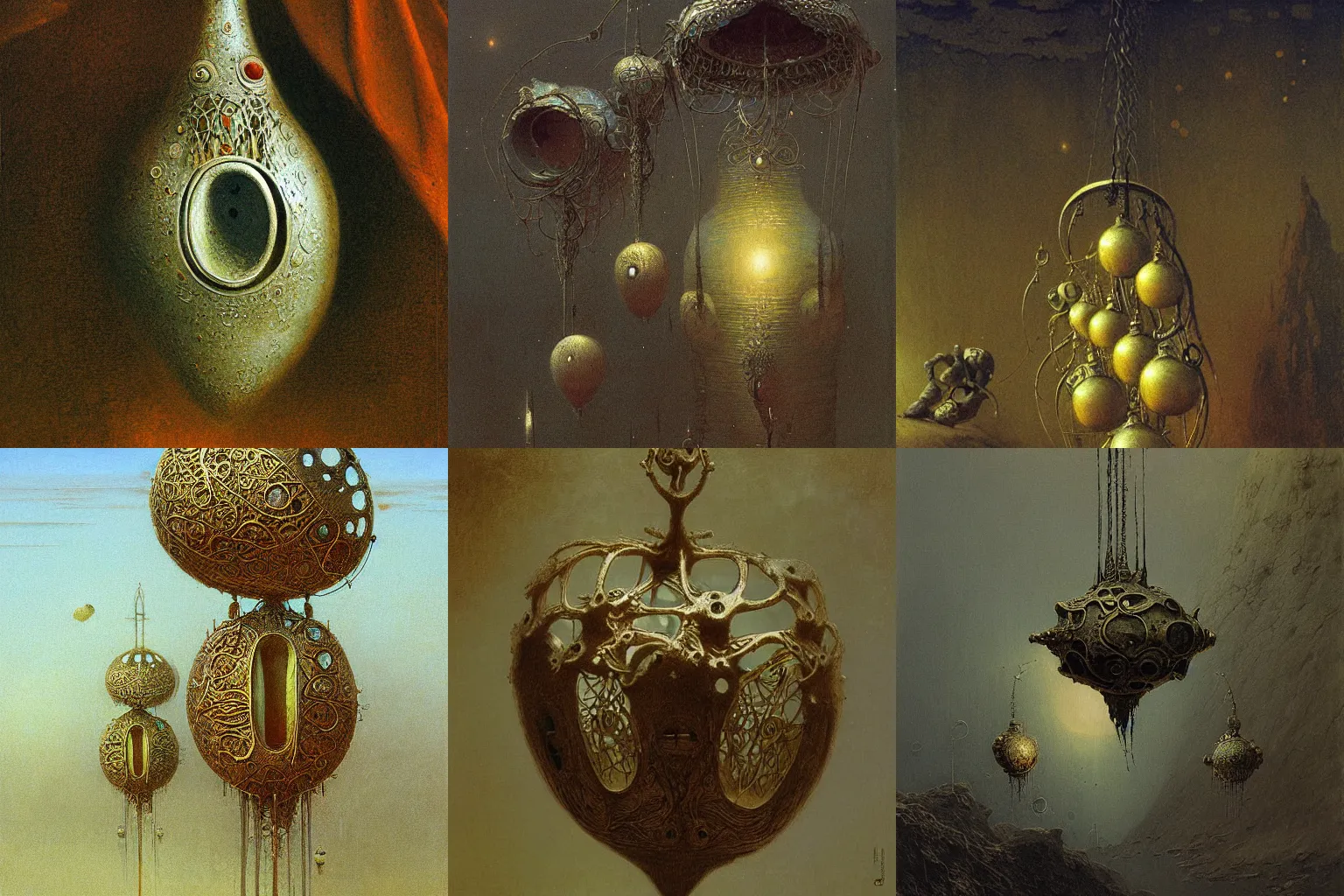 Prompt: detailed painting of a pod by beksinski, filigree ornaments, andreas achenbach