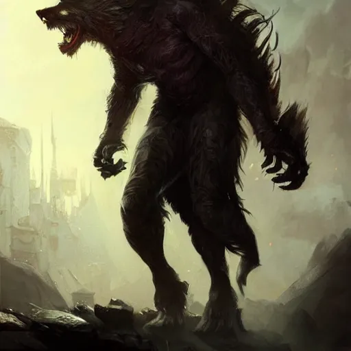 Image similar to werewolf vampire lord hybrid, fantasy game art by greg rutkowski, fantasy rpg, league of legends