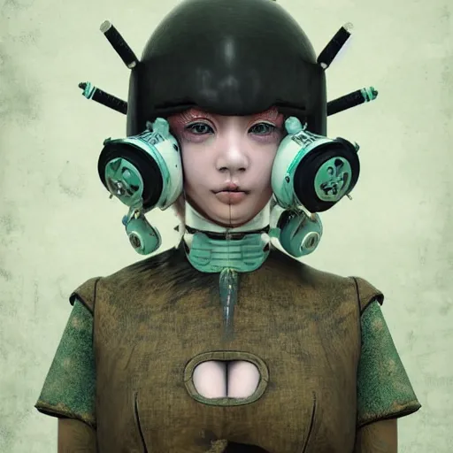 Prompt: japanese solarpunk model in a ceremony with extremely detailed respirators and head gear, inspired by die antwoord beautiful, hand painted textures, cloth physics, deviantart, karol bak, masamune shirow, black and white, beautiful kawaii lighting, photorealistic, concept art, perfect render, 3 d render, pixar, 8 k