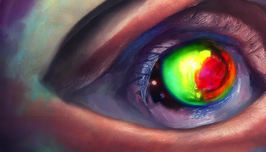 Prompt: Eye with a rainbow retina, hyperdetailed, artstation, cgsociety, 8k