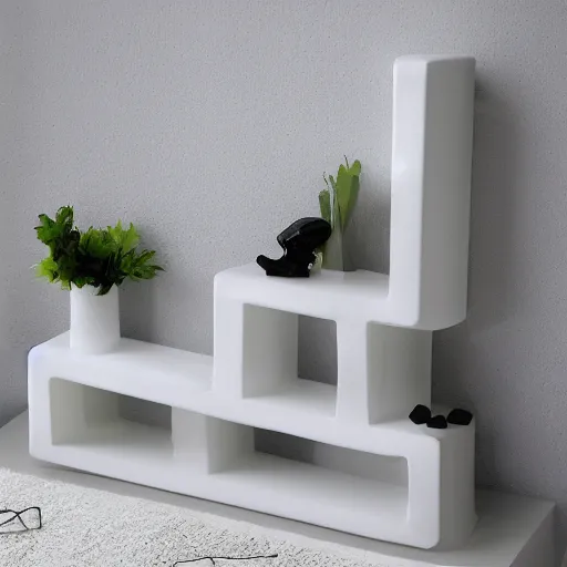 Prompt: white zen clean modern minimalist shelf