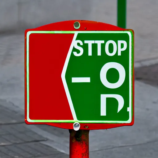 Prompt: stop sign, replace red with green