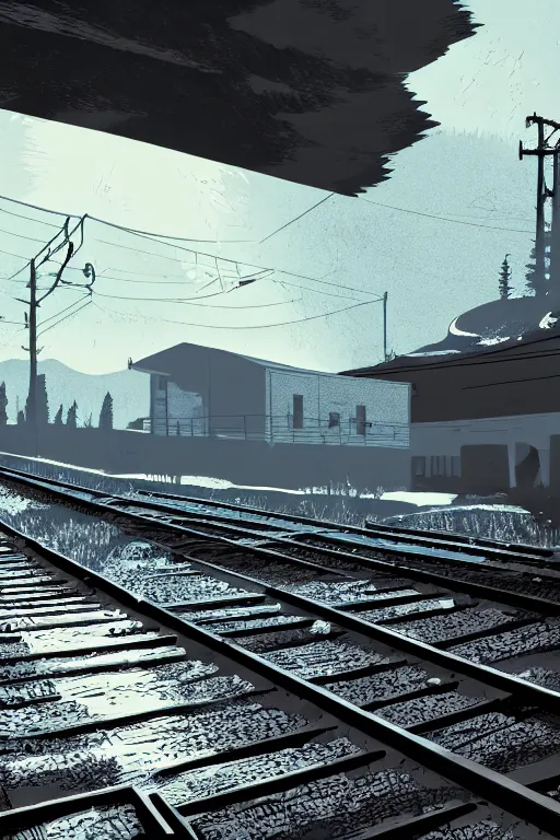 Image similar to a beautiful linocut print on paper of waterlo station platforms, 8 k, frostbite 3 engine, cryengine, dof, trending on artstation, digital art, crepuscular ray, by gail brodholt